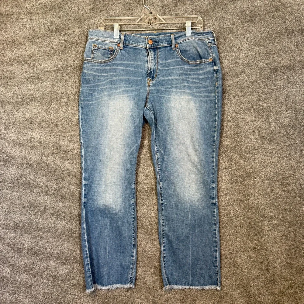 Old Navy Pants Womens 12 Blue Flare‎ Mid Rise Frayed Hem Casual Plus Size Denim